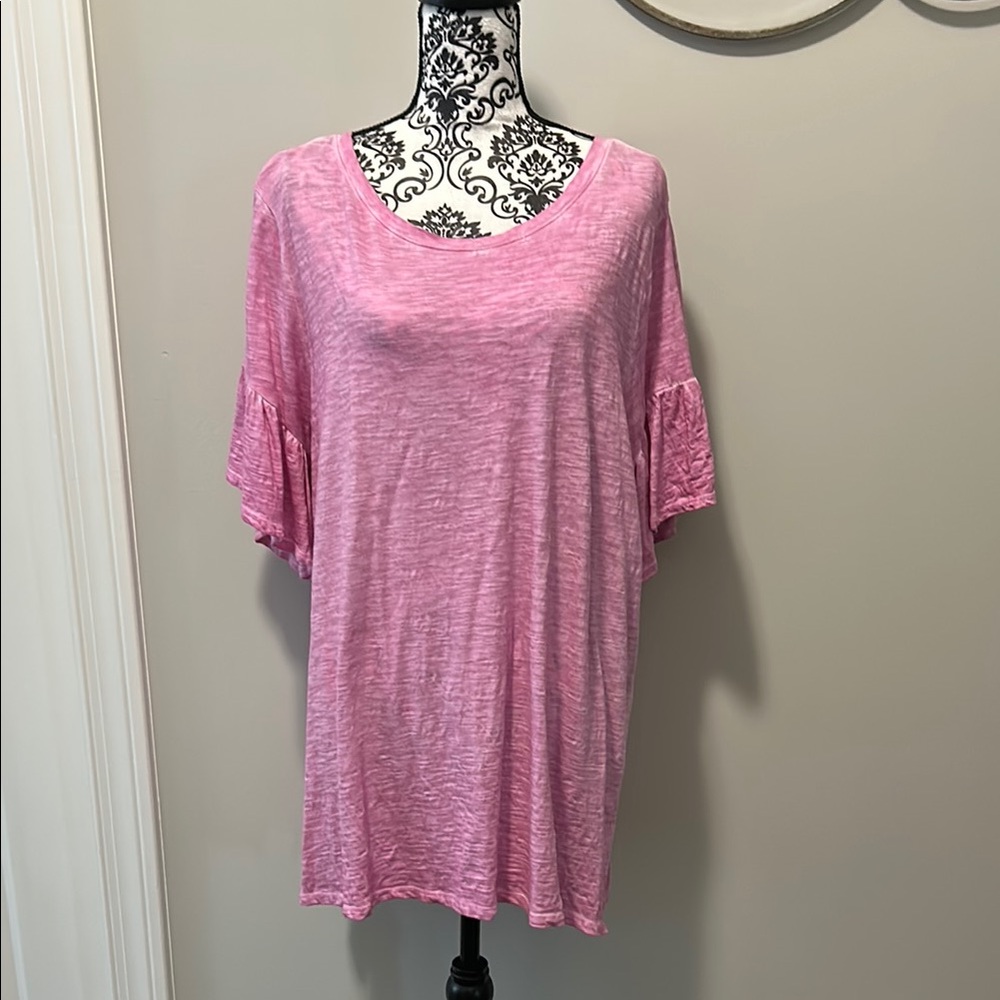 Lane Bryant Pink Flutter Sleeve Tunic Length T-shirt